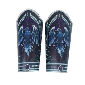 Crow Medieval Wristbands Cosplay LARP Stage Armor Blue Bracers with Raven Art